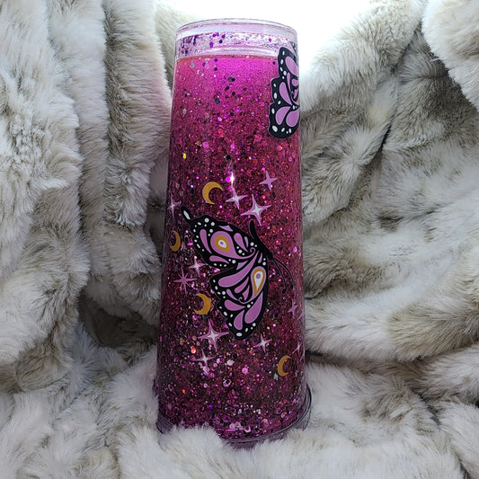 24 Oz Ready to Ship Acrylic Snow Globe - Pink Glitter Butterfly & Eye