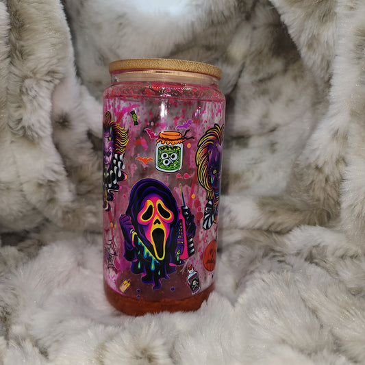 16 Oz Ready to Ship Glass Can Snow Globe - Horror Pink Lava Flow