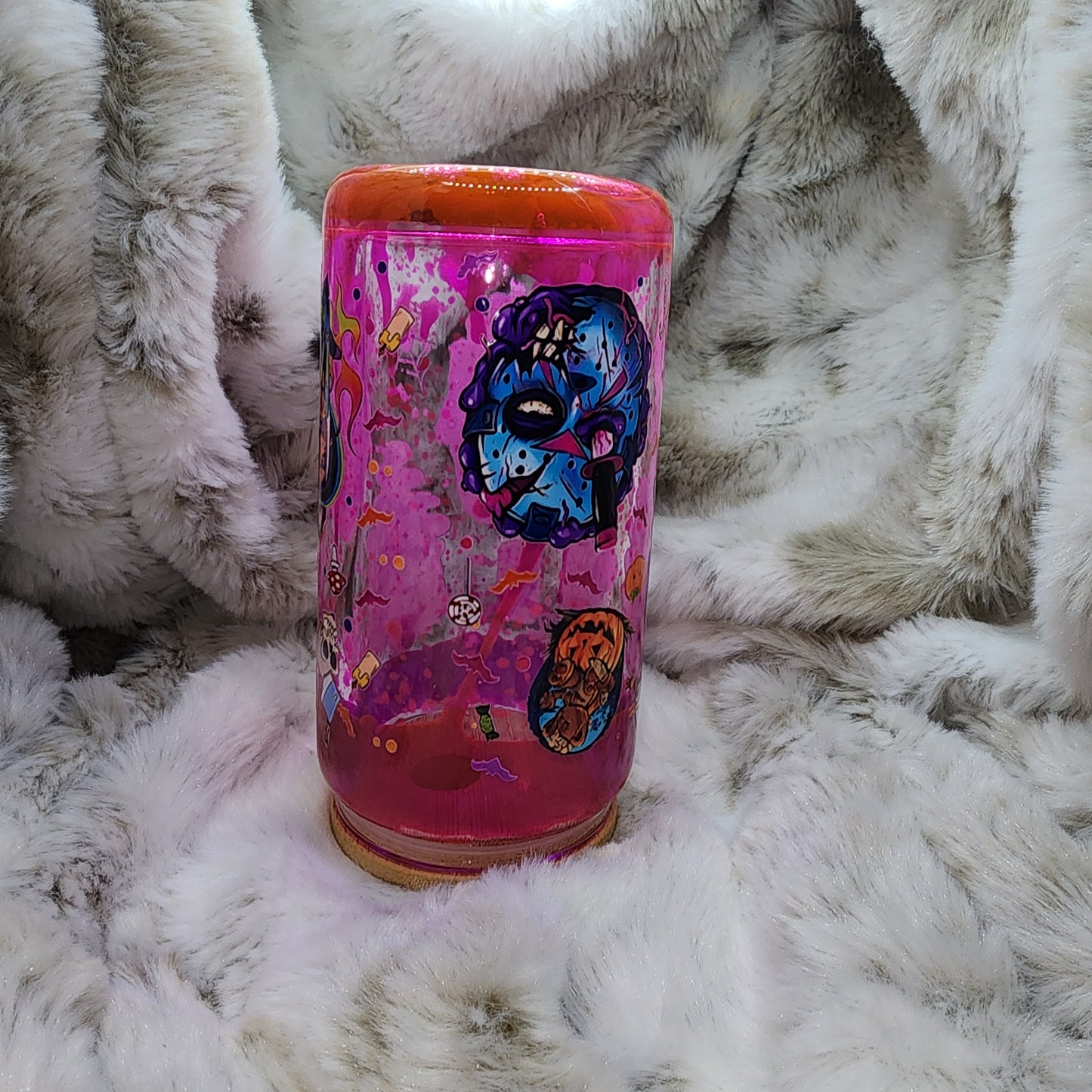 16 Oz Ready to Ship Glass Can Snow Globe - Horror Pink Lava Flow