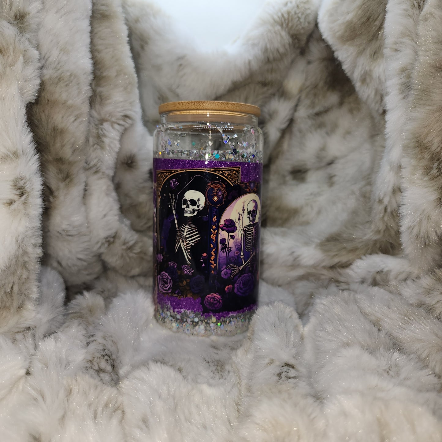 16 Oz Ready to Ship Glass Can Snow Globe - Skull Card