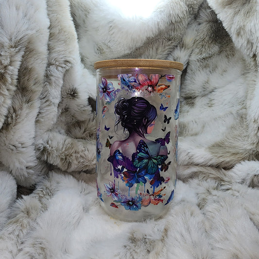 16 Oz Ready to Ship Glass Wine/Can - Purple Shimmer Library Lady