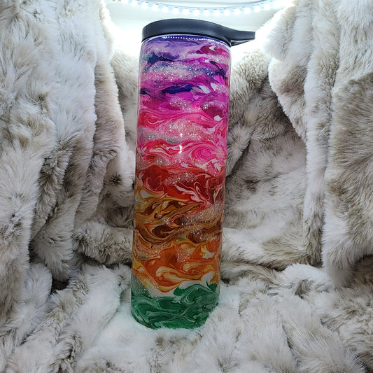20 Oz Ready to Ship Tumbler - Rainbow Ink Swirl