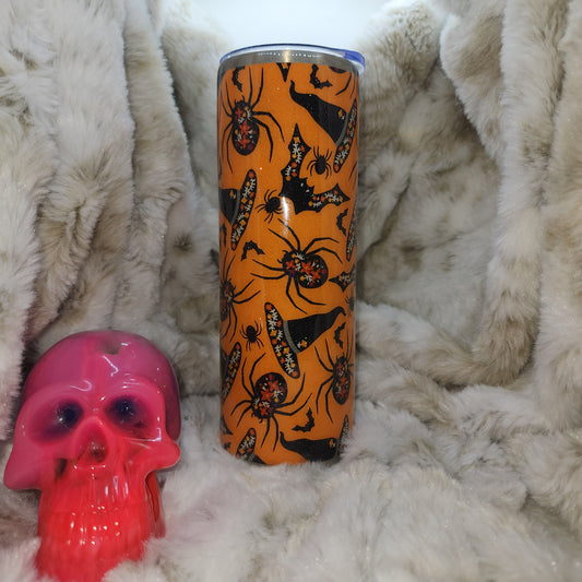 20 Oz Ready to Ship Tumbler - Orange Halloween Spider
