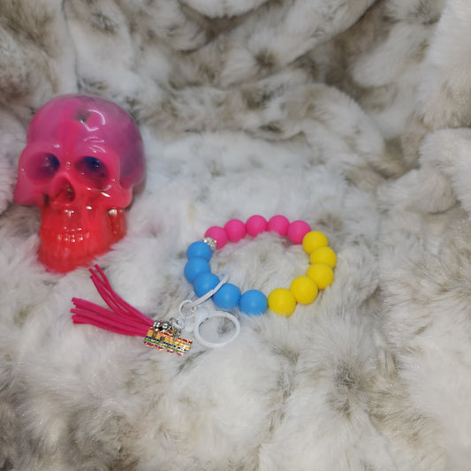 Wristlet Keychain - Blue/ Yellow / Pink