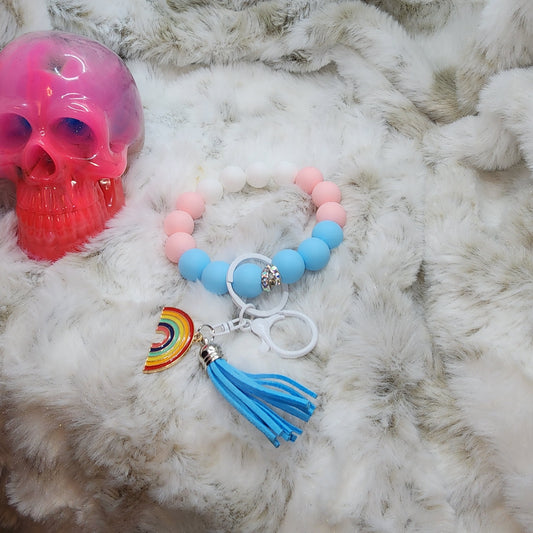 Wristlet Keychain - Blue/ White / Pink