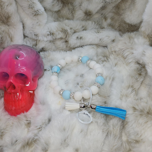 Wristlet Keychain - White / Blue